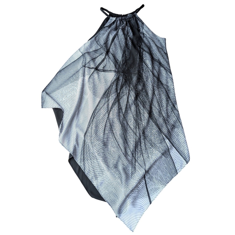 Cato Womens XS Black‎ White Abstract Print Halter Top Braided Strap Asymmetrical